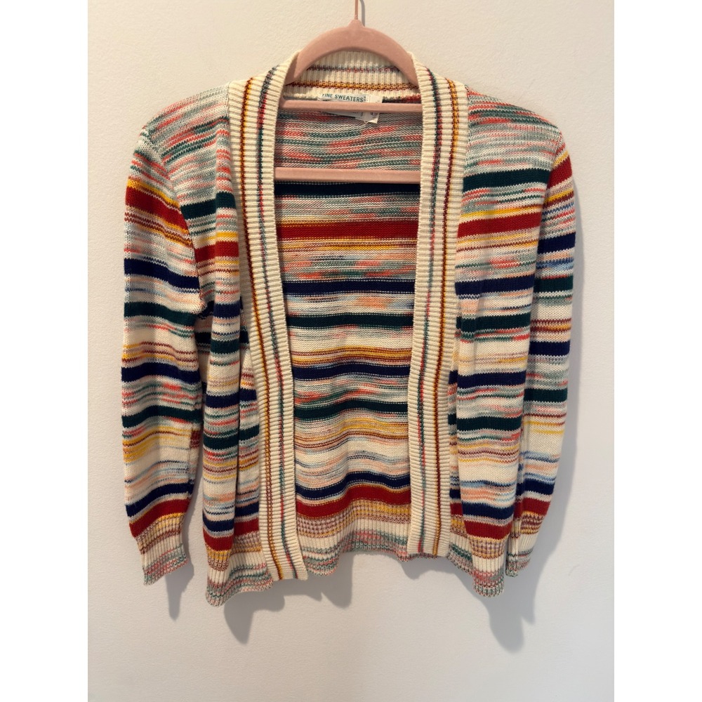 Vintage 70s Fine Sweaters Multi Color Striped Orlon Cardigan